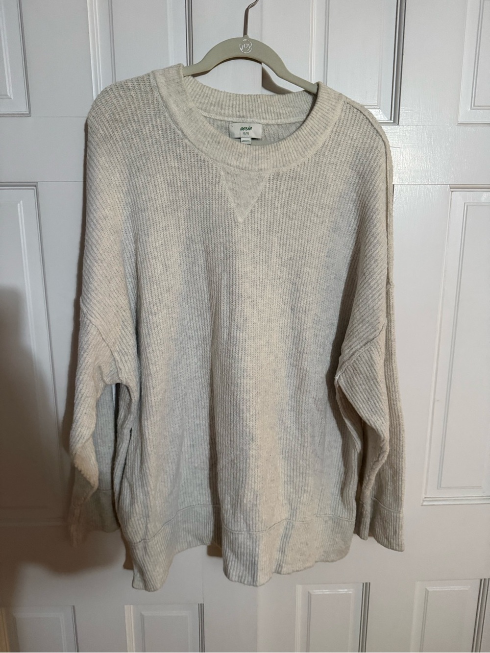aerie Ivory Ribbed Crewneck Sweater